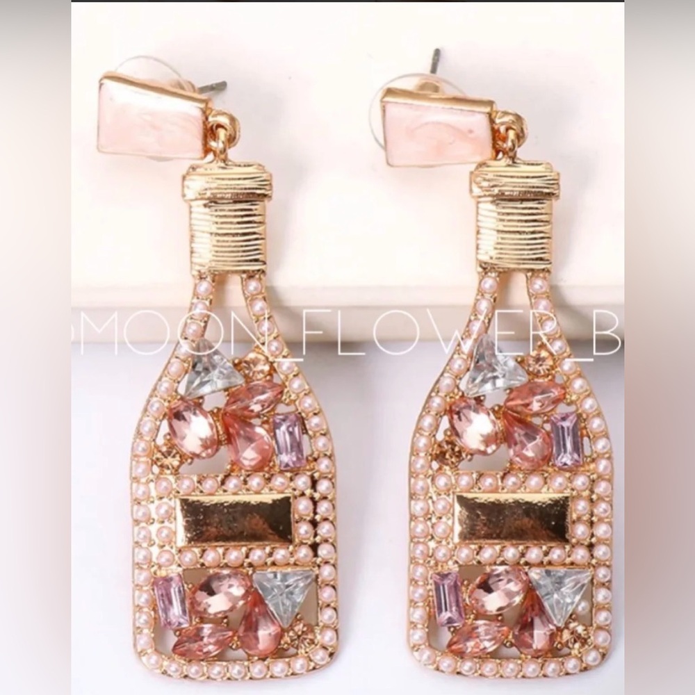 GRACE + EMMA Earrings Champagne Bottles, Gold and Pink Sparkle, NWOT (MARTINI) - Picture 2 of 4